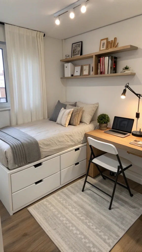 Multifunctional bed with storage drawers and foldable desk