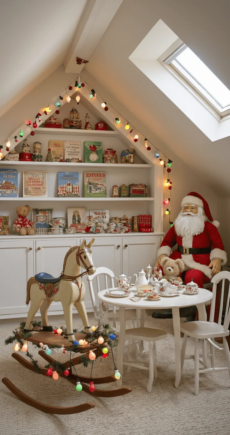Upcycled Vintage Holiday Decorations Children's playroom decorated with vintage toys and Christmas decor