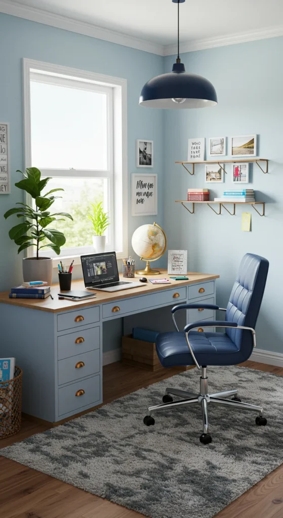 Personalized home office with art and plants