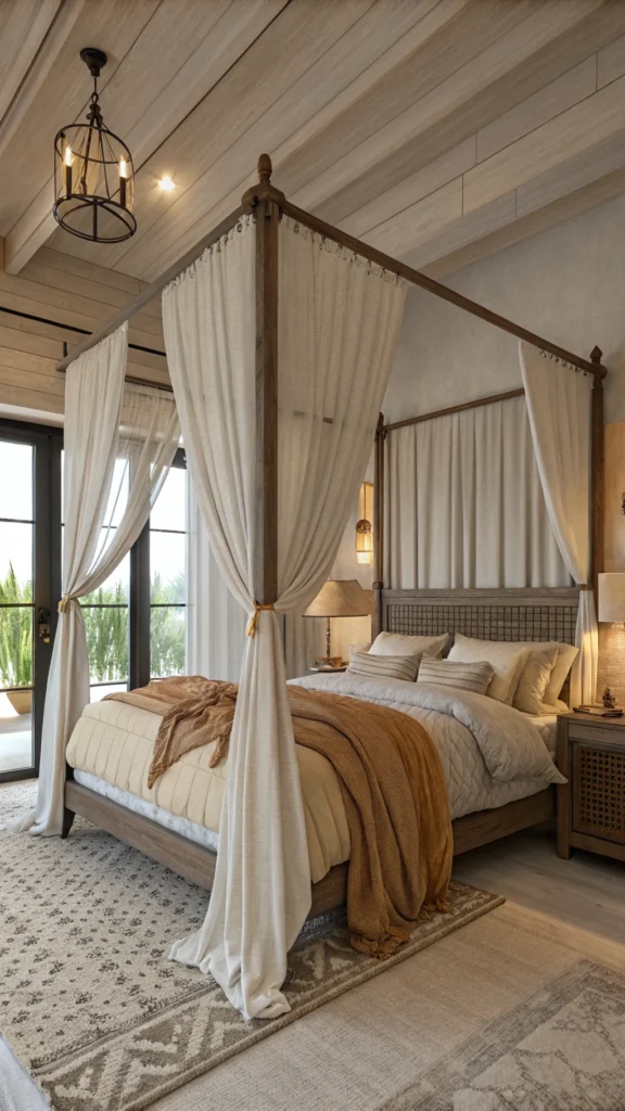 Cozy canopy bed with drapes