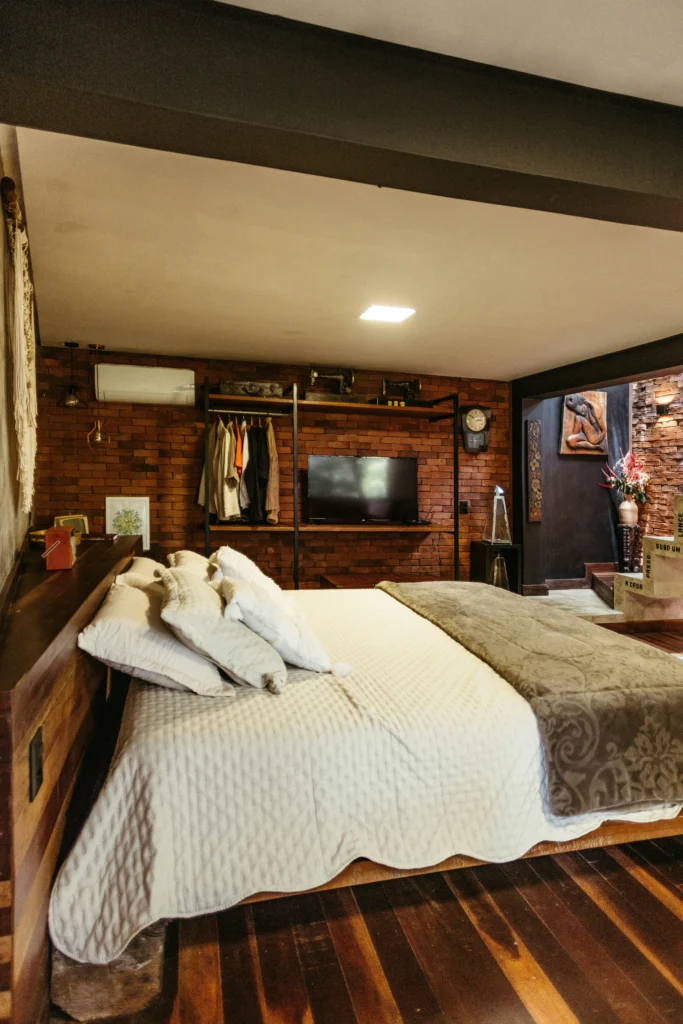 Rustic stone accents in bedroom