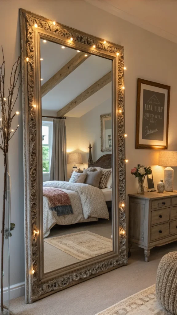 Antique mirror in cozy bedroom