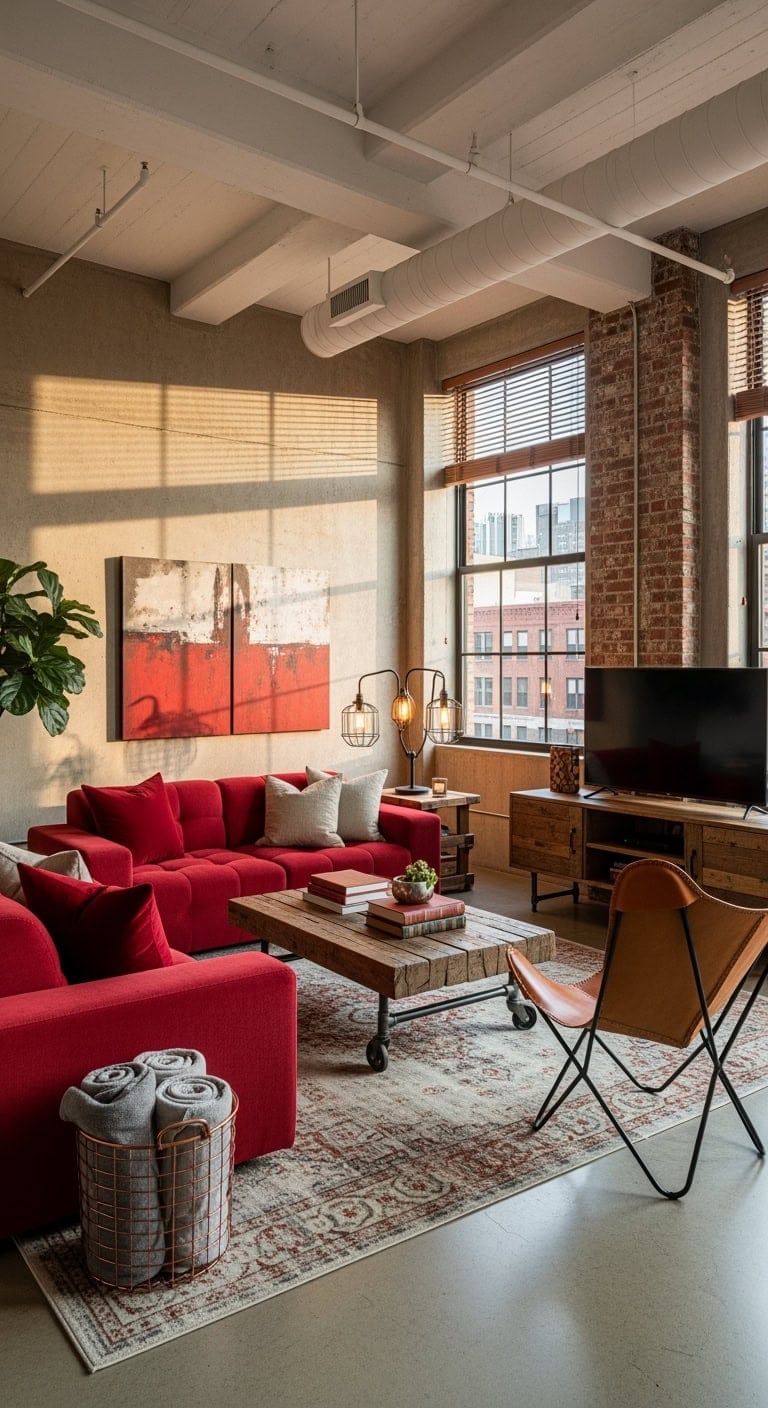 industrial beige loft with red