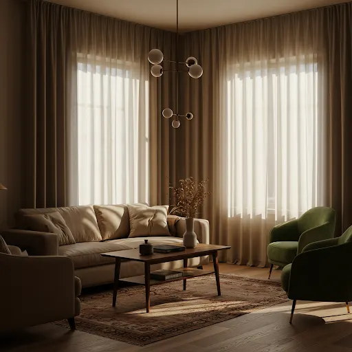 Warm color palette and natural light in living room