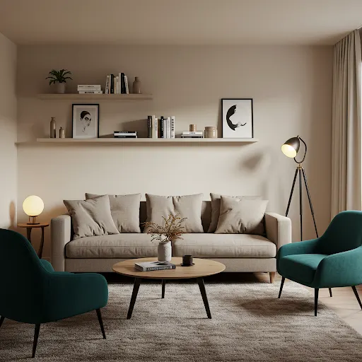 Comfortable sofa and chairs arranged for conversation