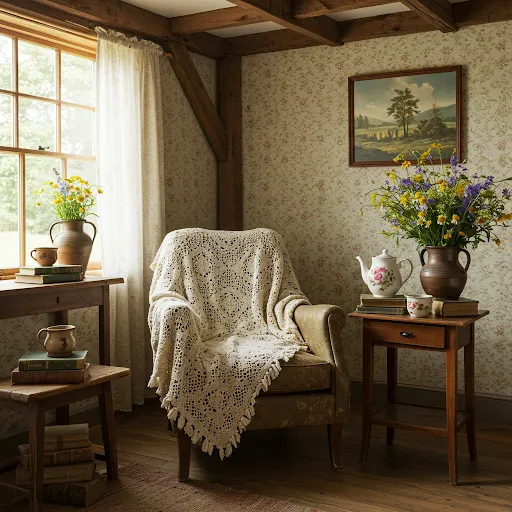 Living room with cottagecore style and vintage decor