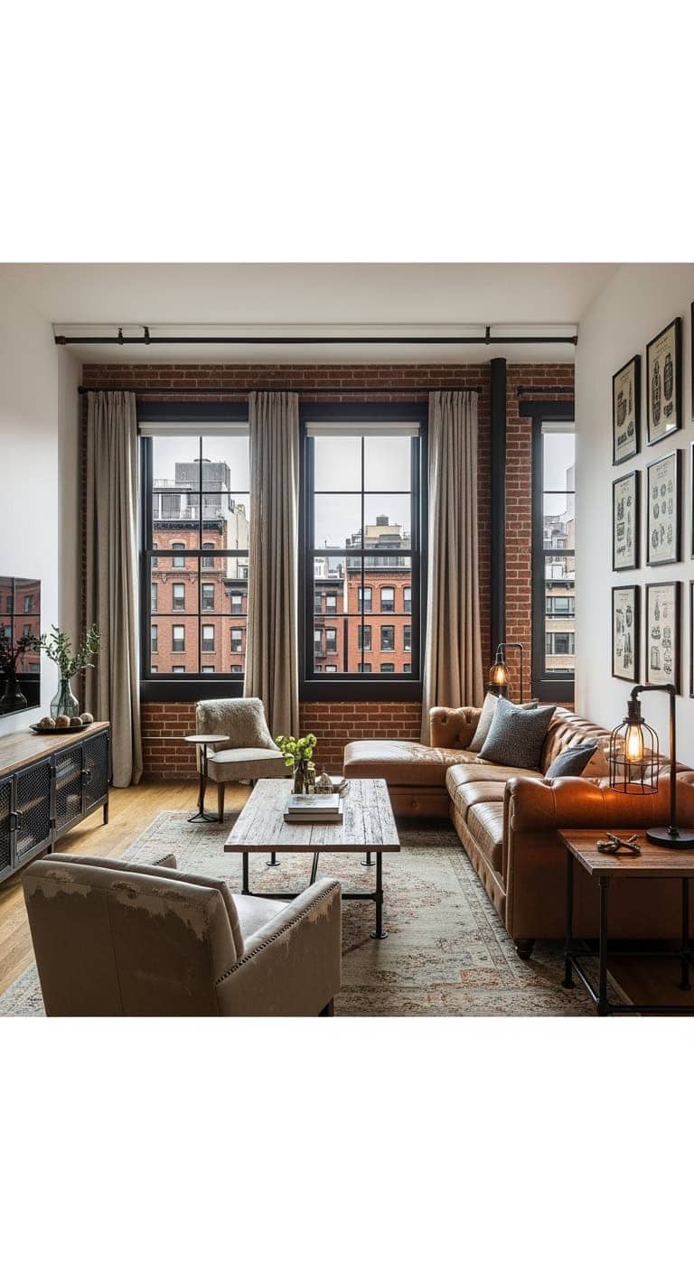 industrial loft with beige leather sofa