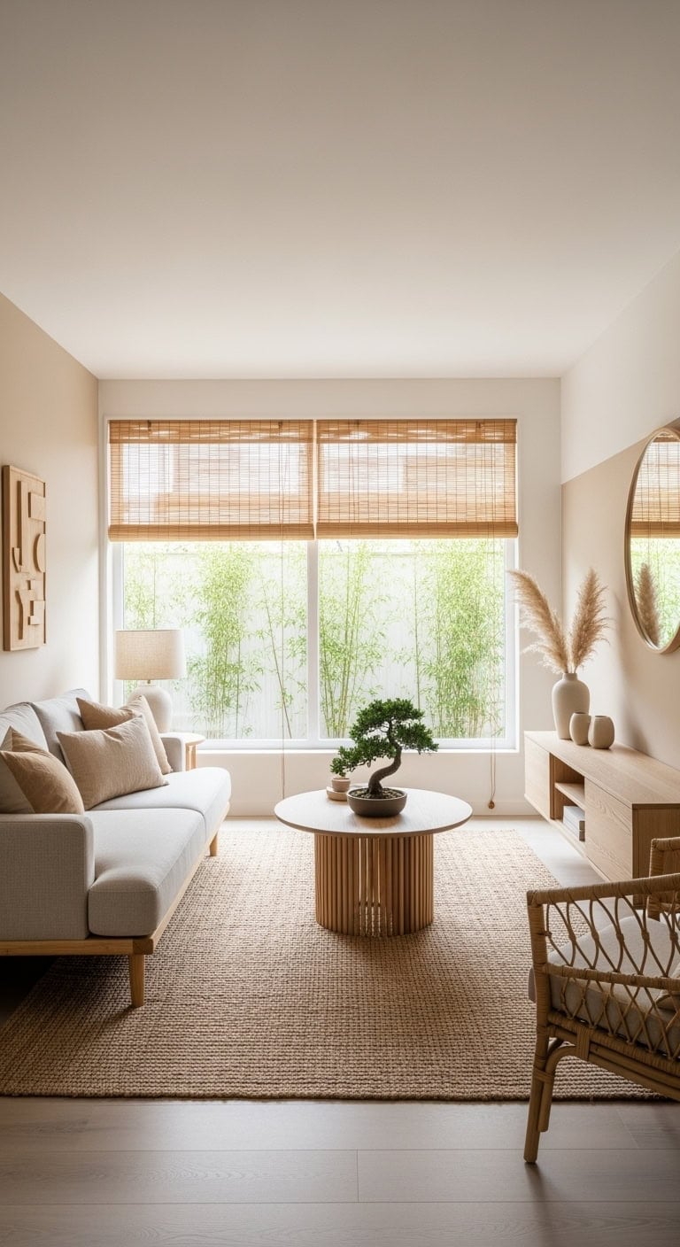 japandi minimalist beige living room