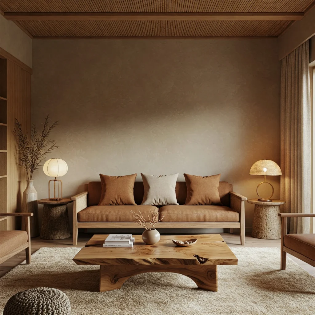 Natural materials in living room decor