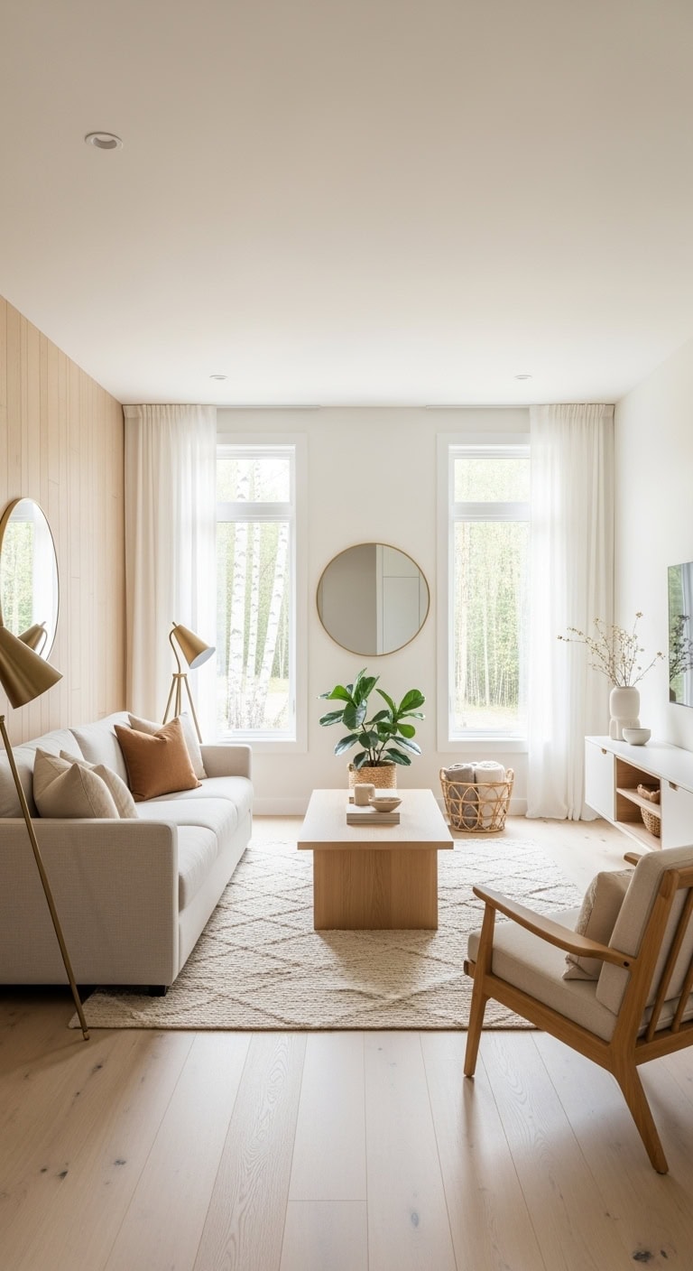 minimalist beige scandinavian living room