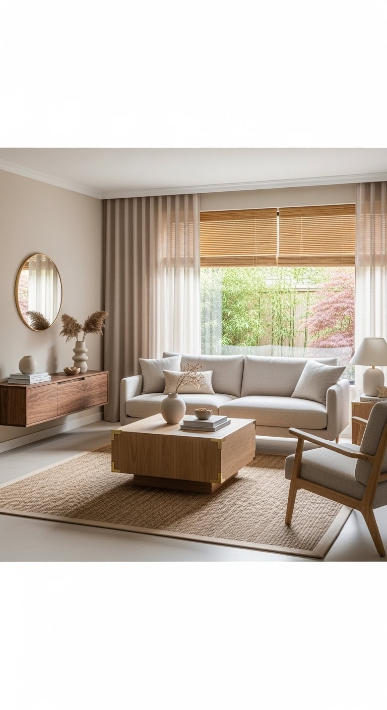 warm minimalist japandi with brass