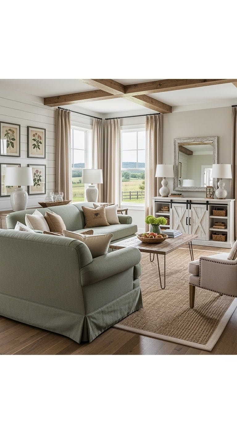 farmhouse sage green living room