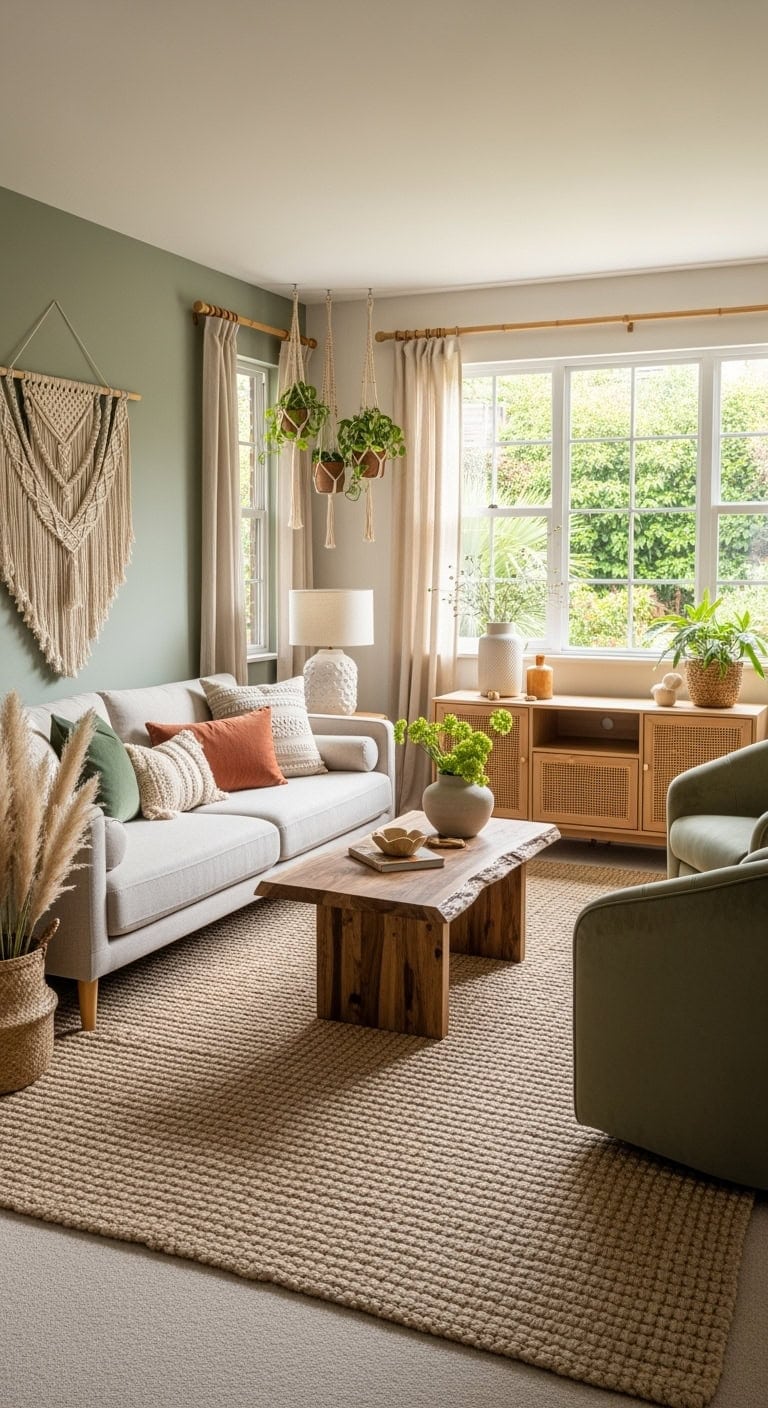 boho sage velvet living room