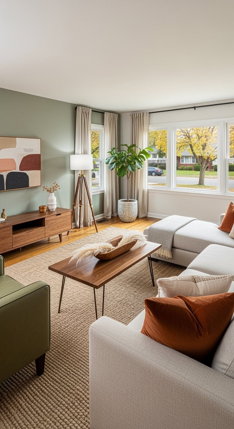mid-century sage living room