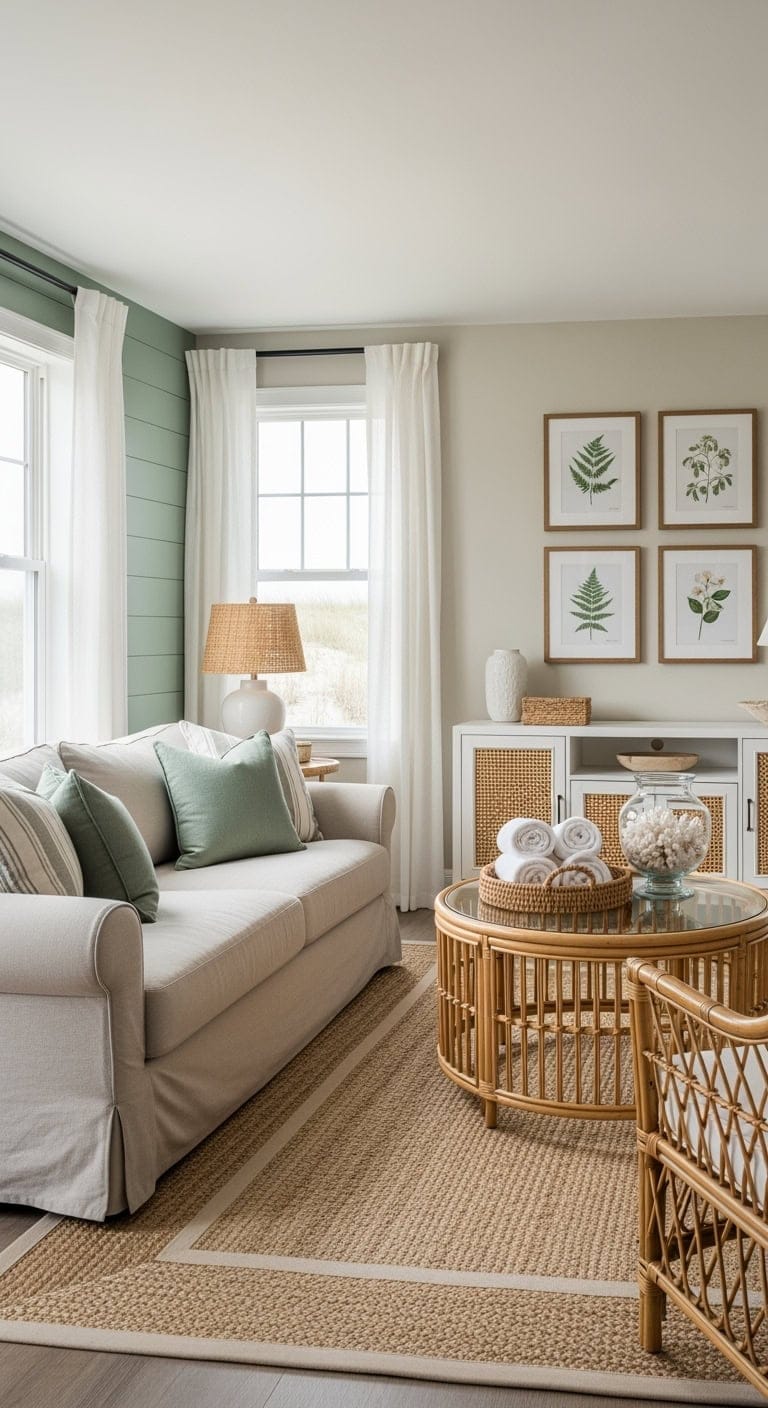 coastal sage green living room