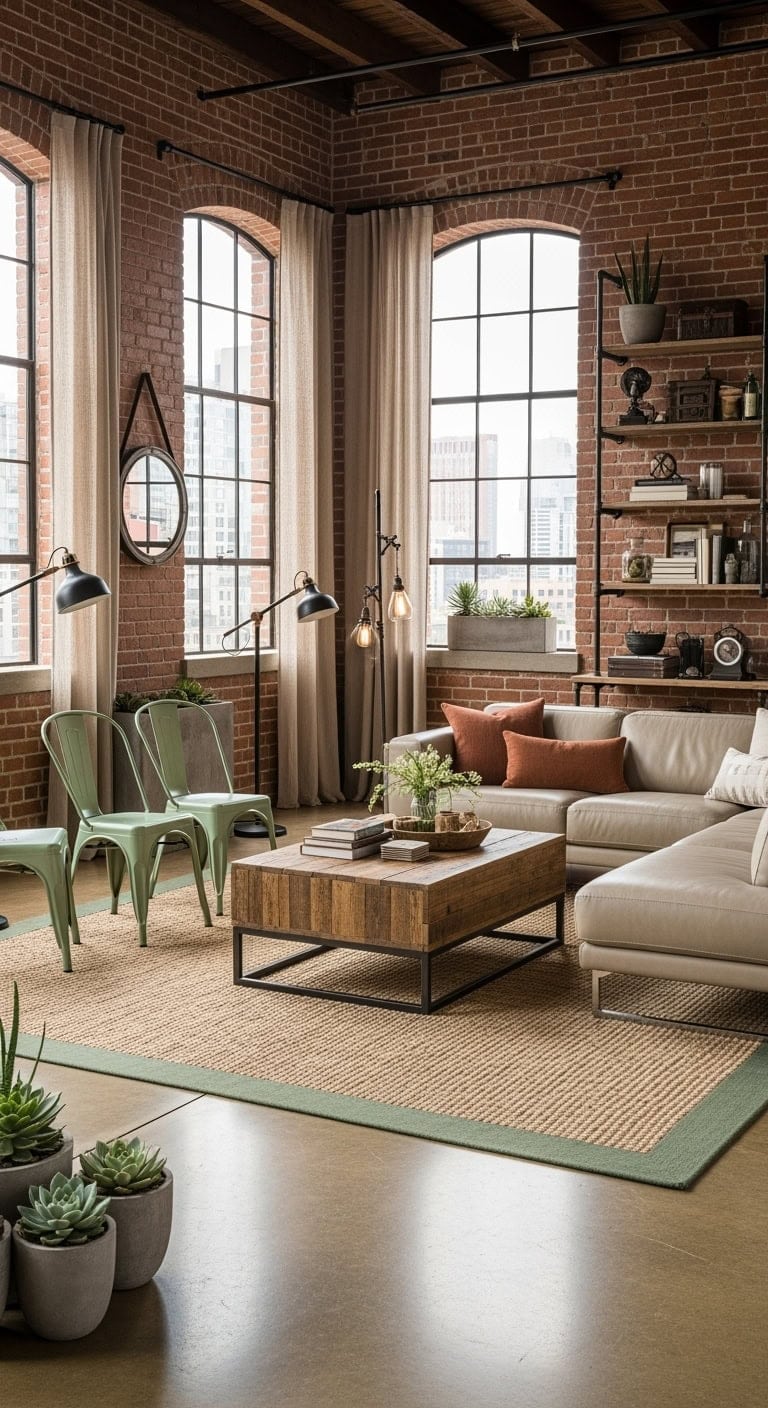 industrial sage loft living room