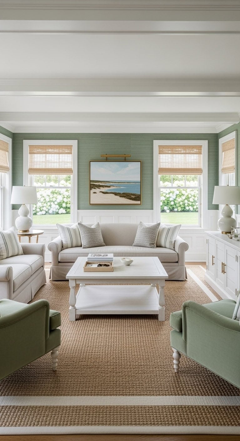 hamptons sage coastal living room