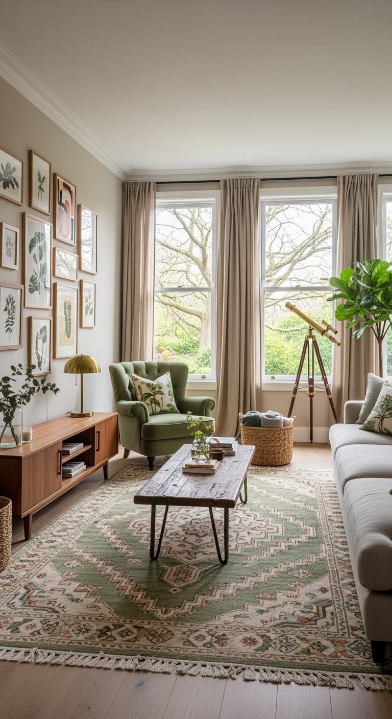 eclectic sage vintage living room