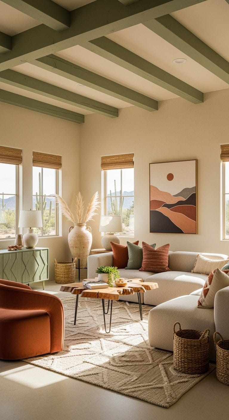 desert modern sage living room