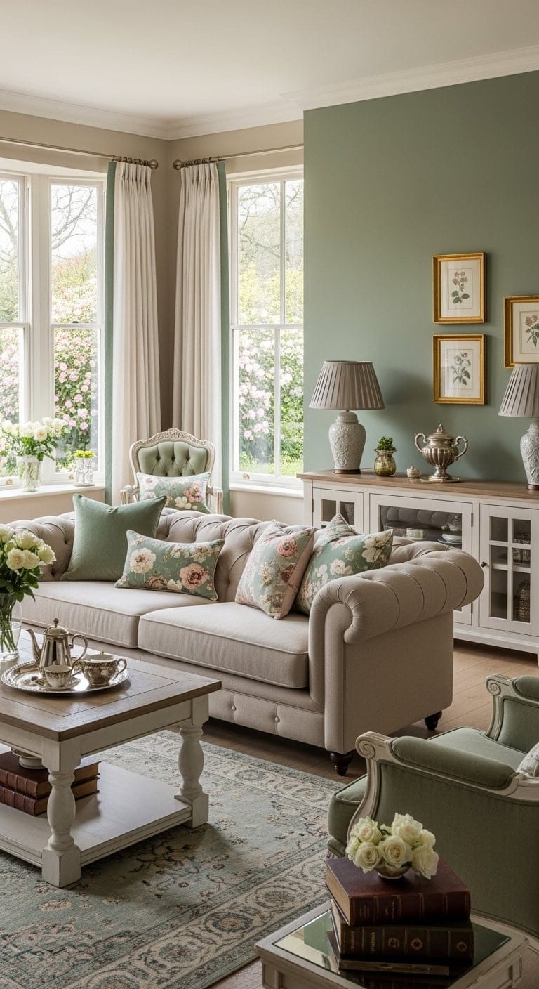 english garden sage living room