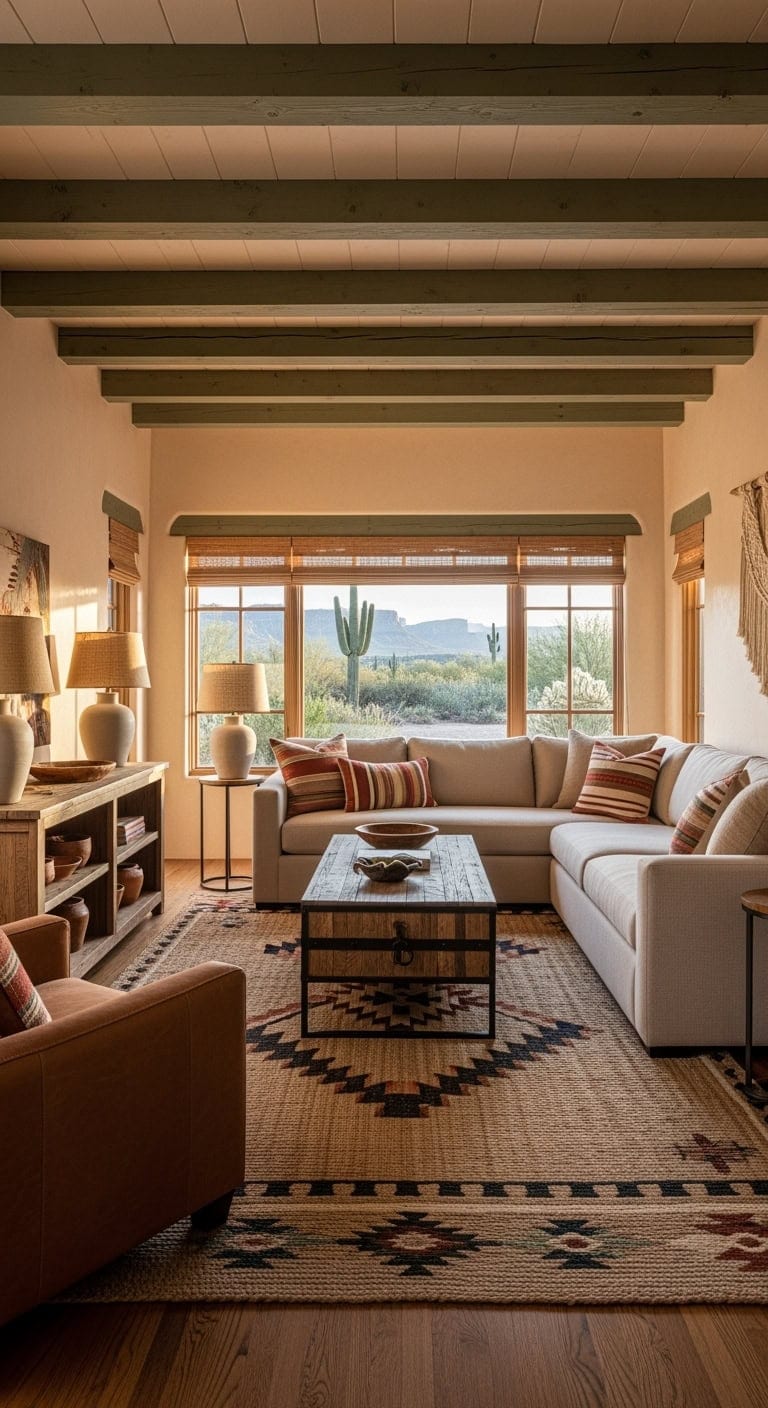 southwestern sage vigas living room