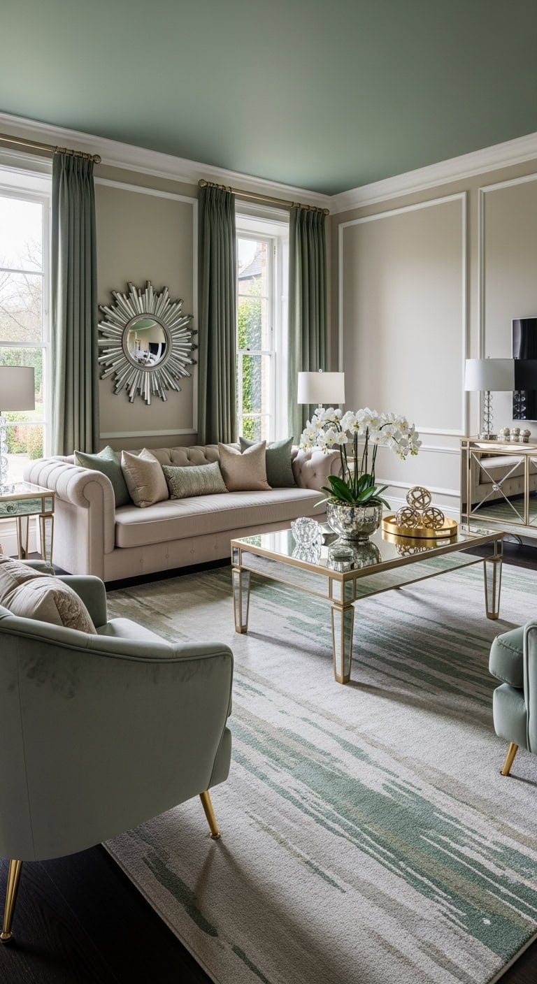 glam sage velvet living room