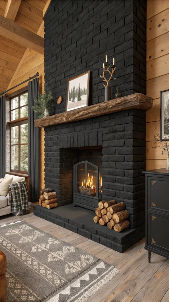 Black Painted Brick Fireplace