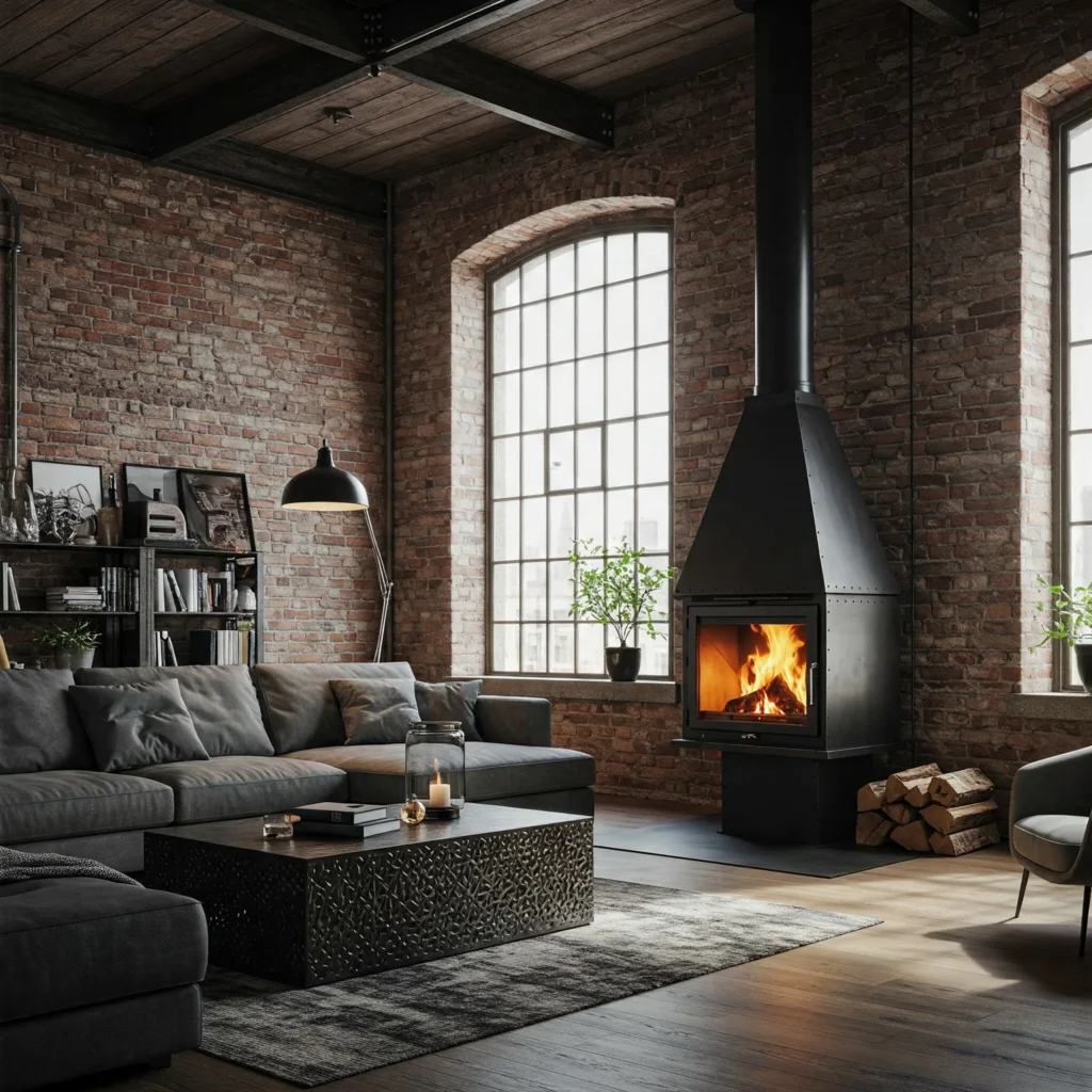 Black Metal Industrial Fireplace