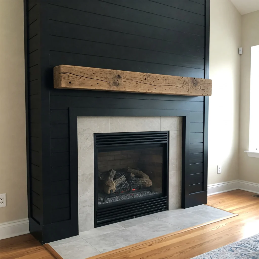 Black Shiplap Fireplace