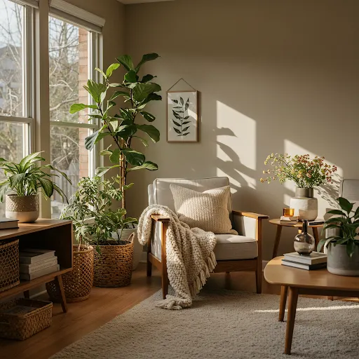 Indoor plants enhancing cozy living room
