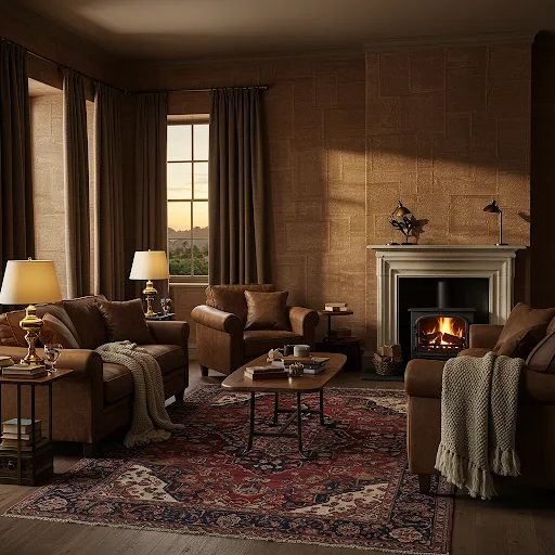 Textured wood wall in cozy living room