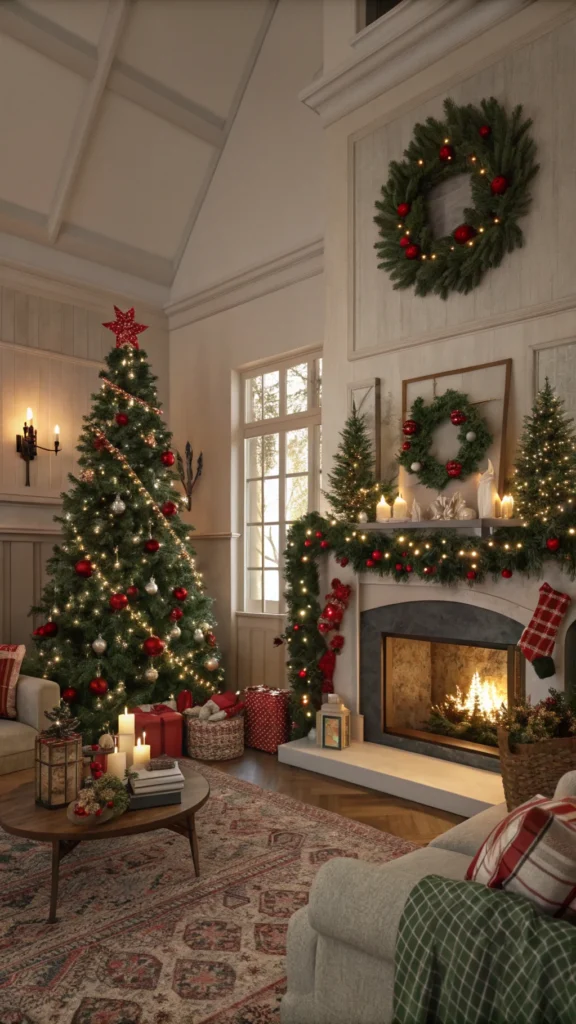 Living room decorated with seasonal decor