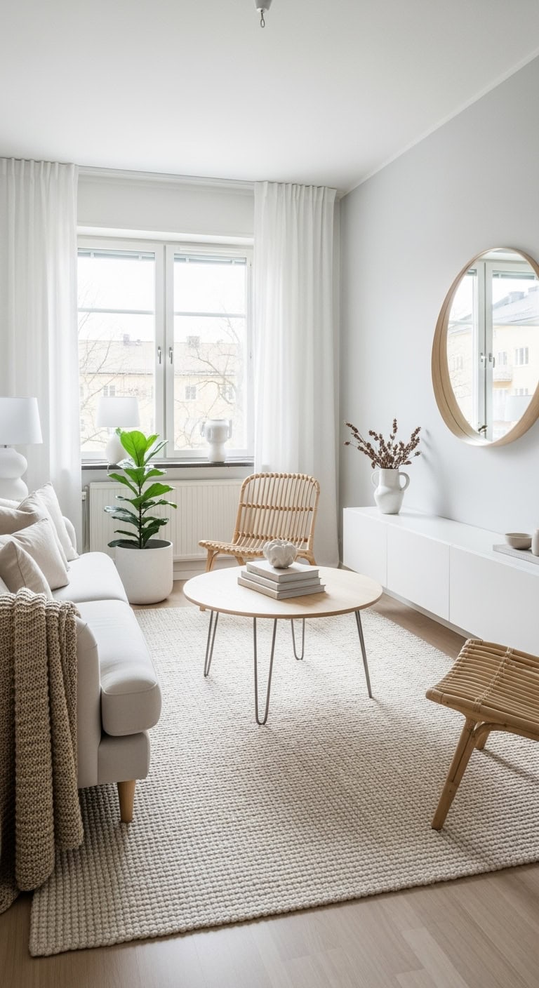 Scandinavian light wood and white living room