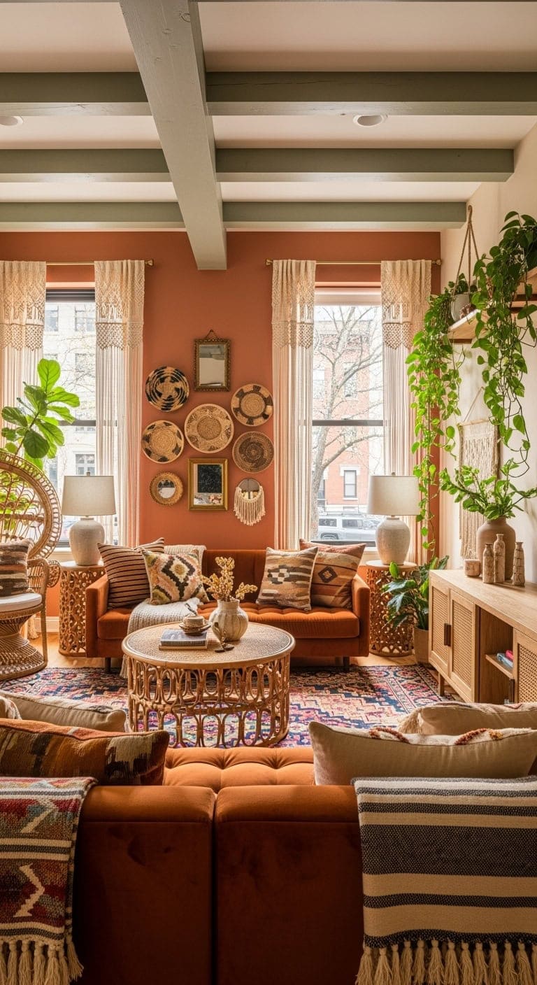 bohemian layered textiles and plants
