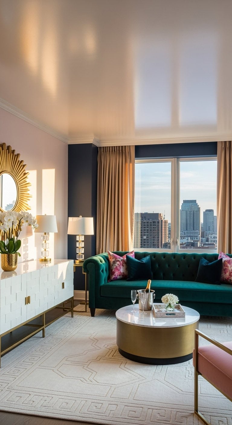 velvet seating with gold accents