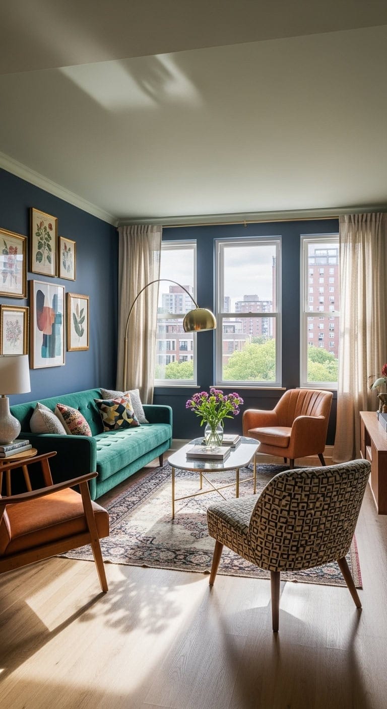 eclectic vintage and modern living room