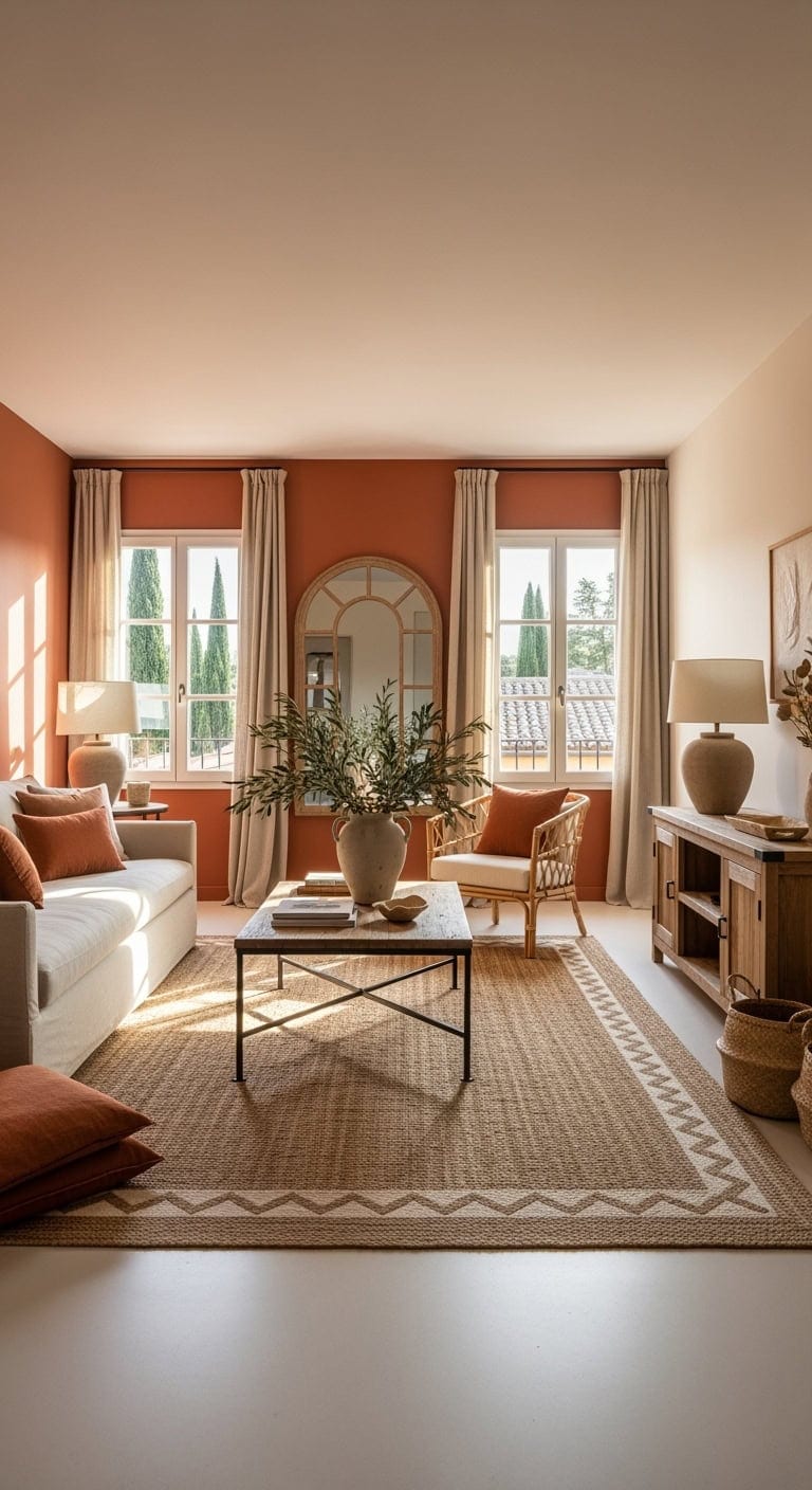 warm terracotta mediterranean living room