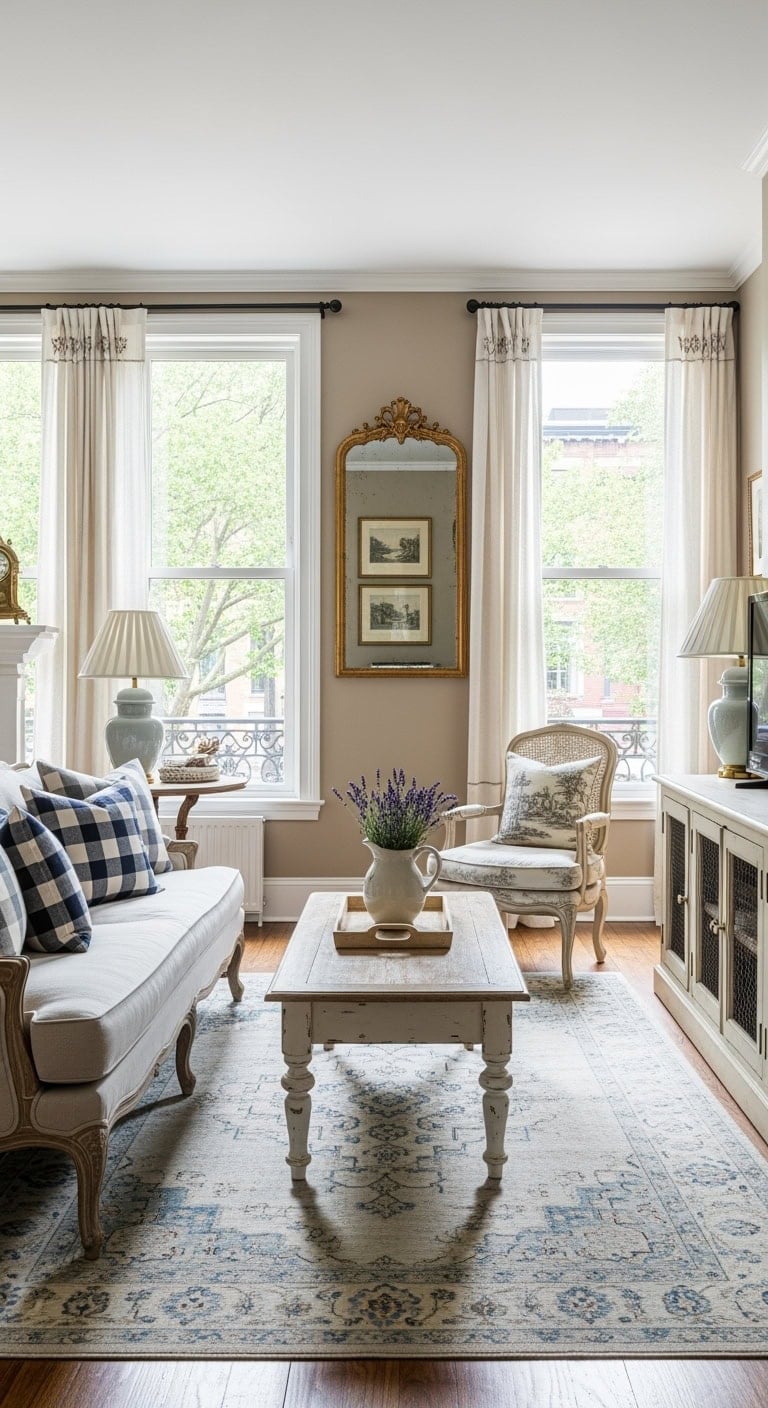 french country toile and distressed finishes