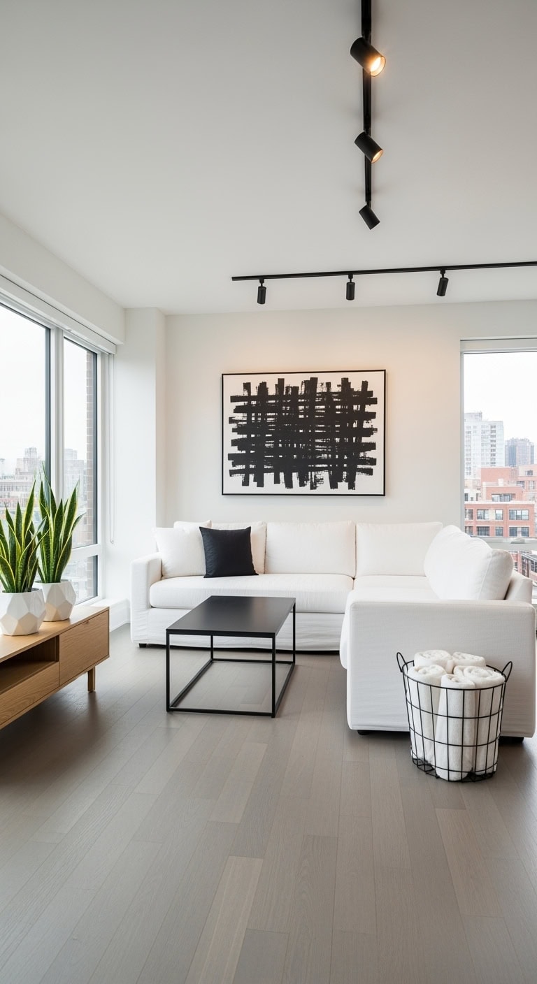 sleek monochrome living room