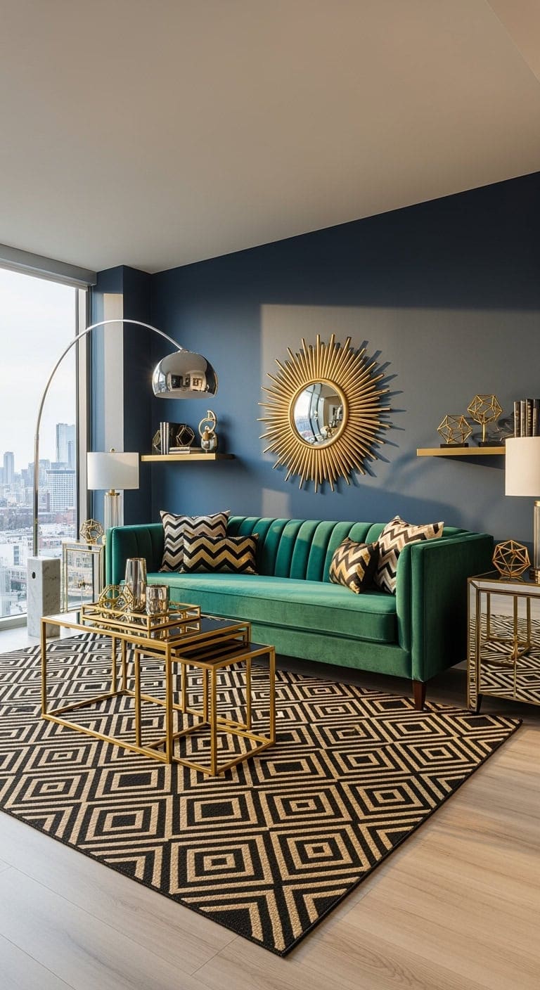 art deco glamorous living room