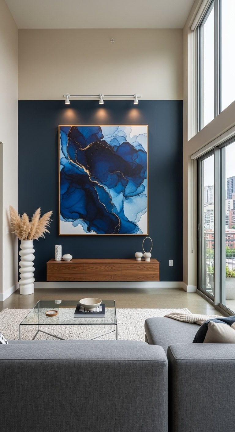 gallery style living room with statement art