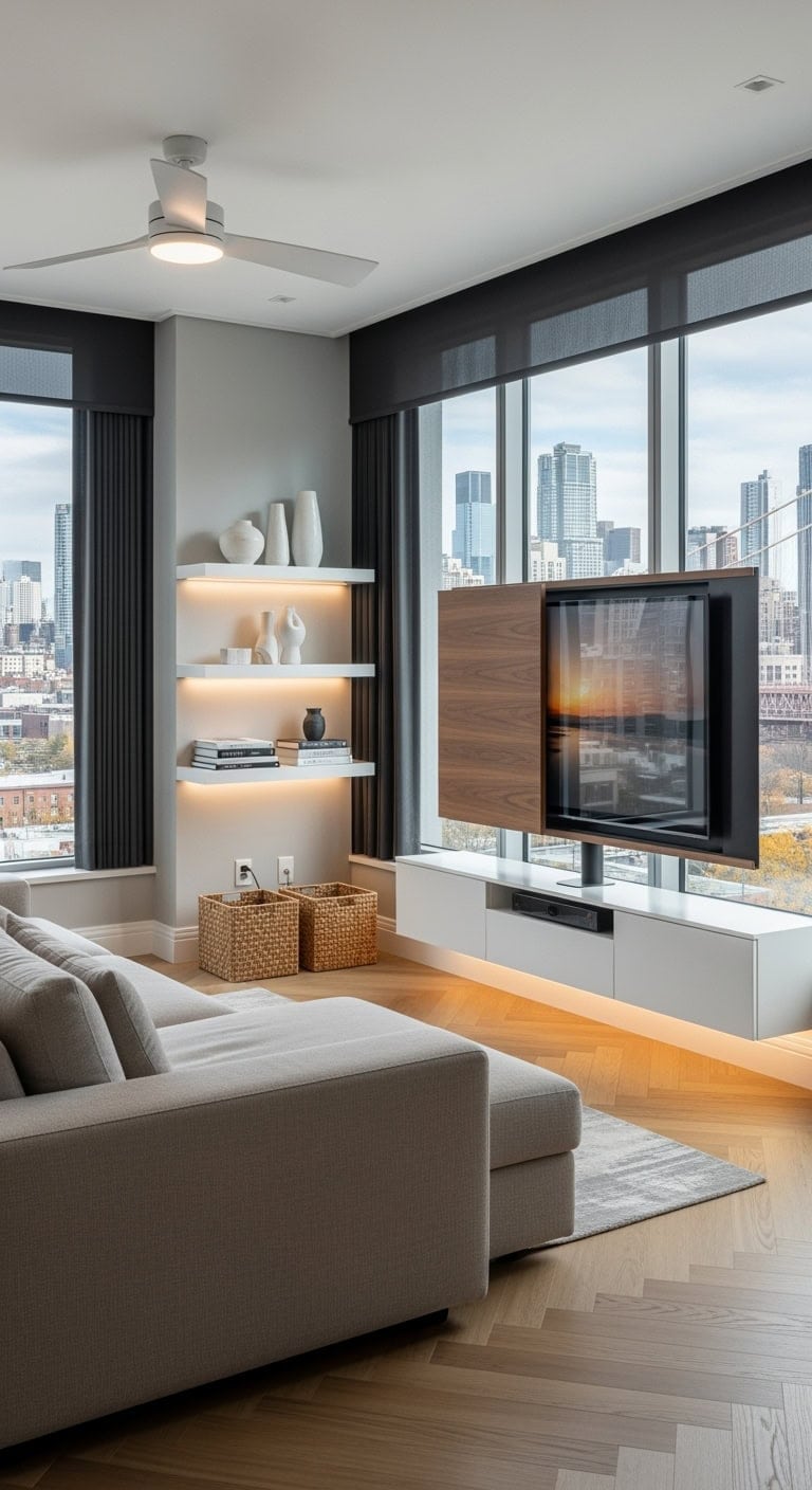 modern living room with hidden tech