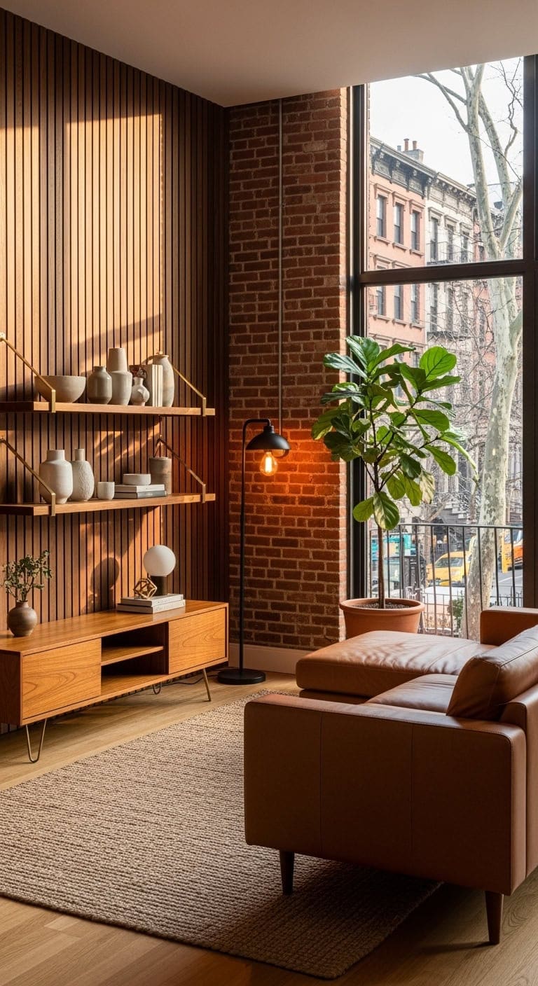 industrial exposed brick with wood