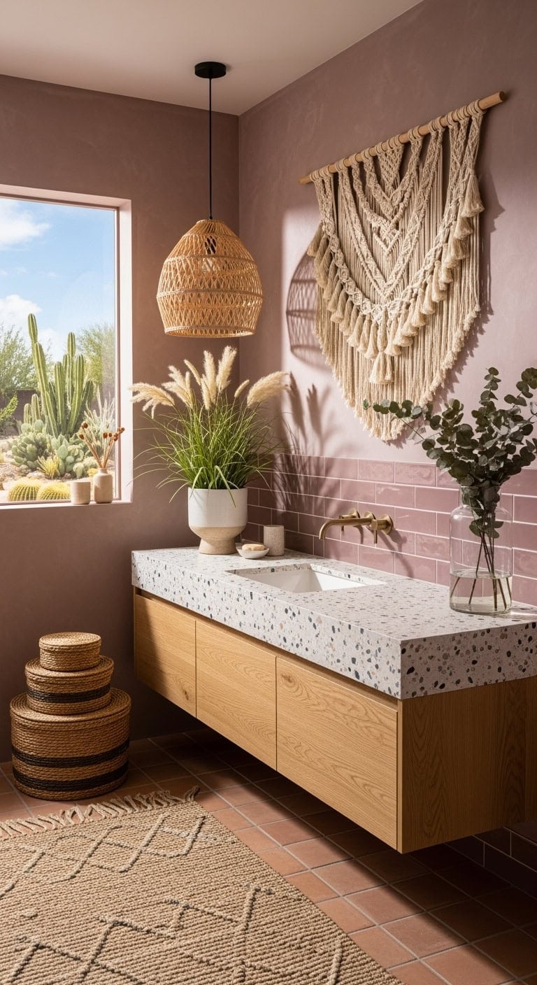 boho mauve textured bathroom