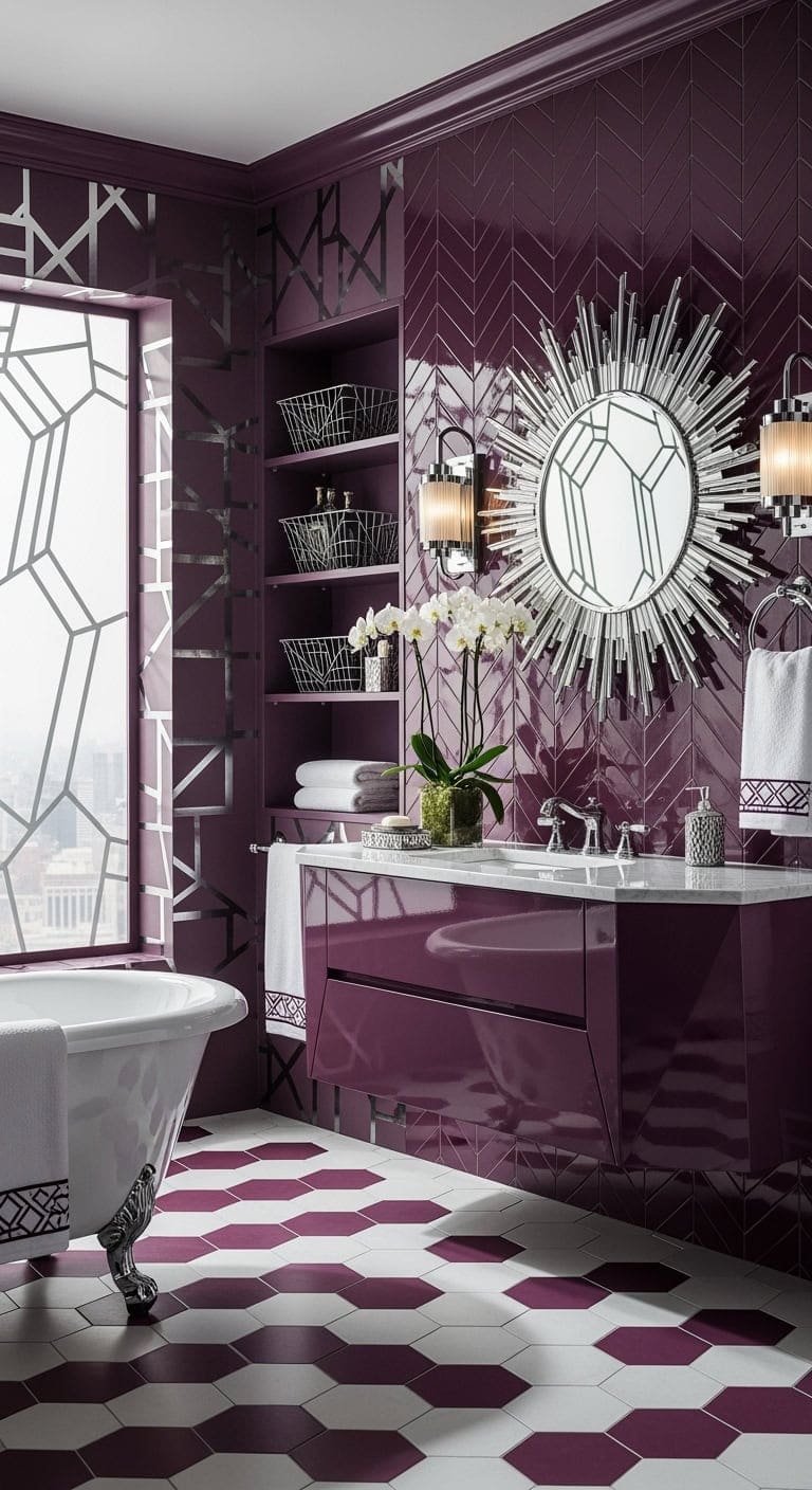 art deco mauve luxury bathroom