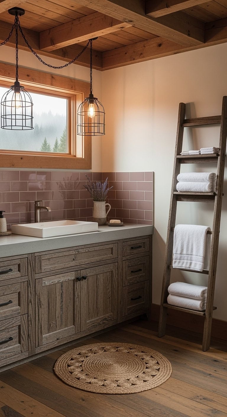 weathered wood mauve bathroom