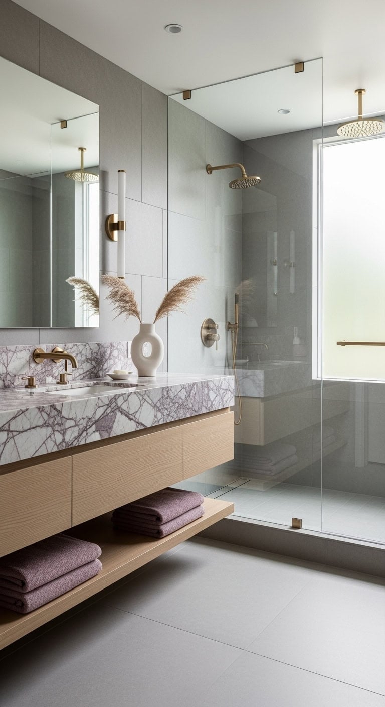 mauve marble spa bathroom