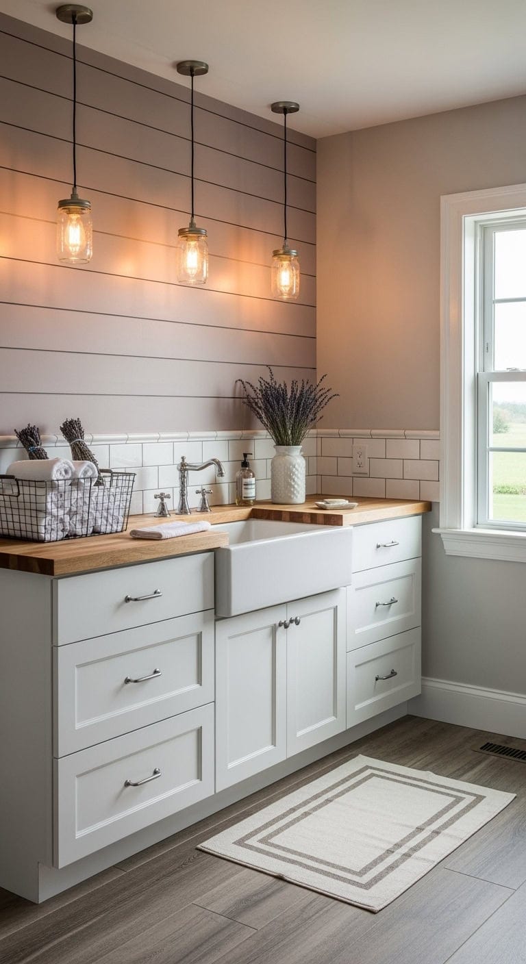 dusty mauve shiplap bathroom