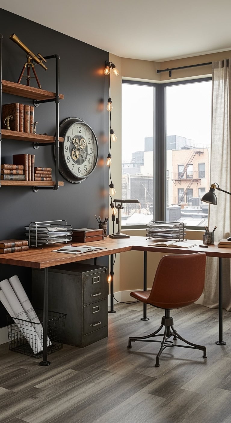 industrial pipe shelving workspace