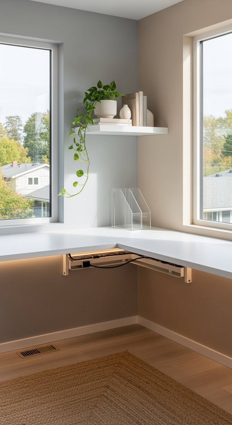 sleek wall mounted corner workspace